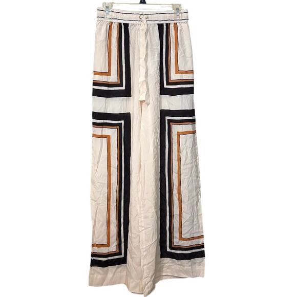 New Zimmermann Cream Black Draw Waist Silk Wide Leg Pants Trousers Size Small 1 - Picture 5 of 15